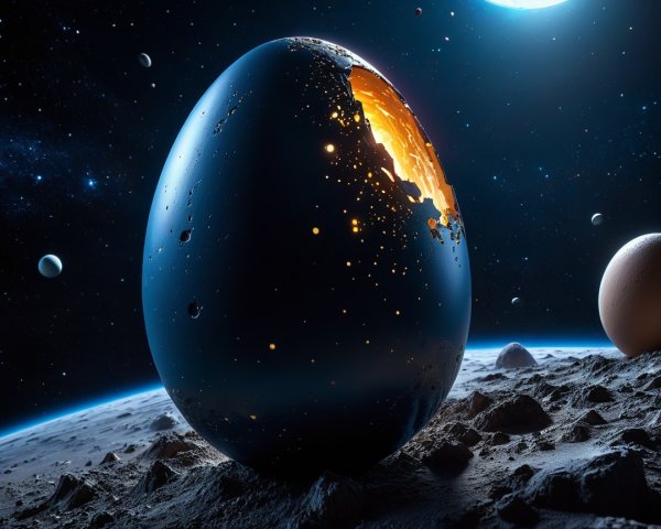 Massive Cracked Egg on Lunar Surface with Stars