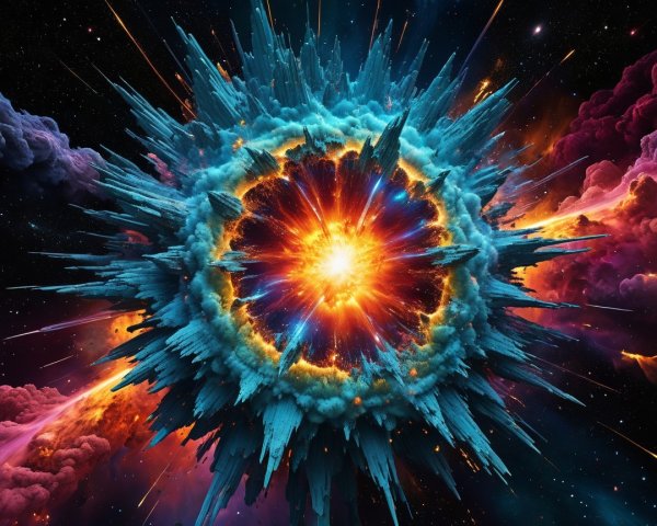Vivid Cosmic Explosion with Colorful Flames and Clouds