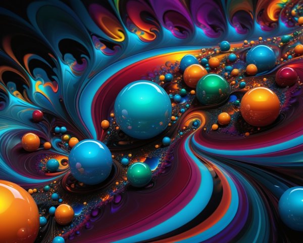 Vibrant Abstract Design with Colorful Spheres and Patterns
