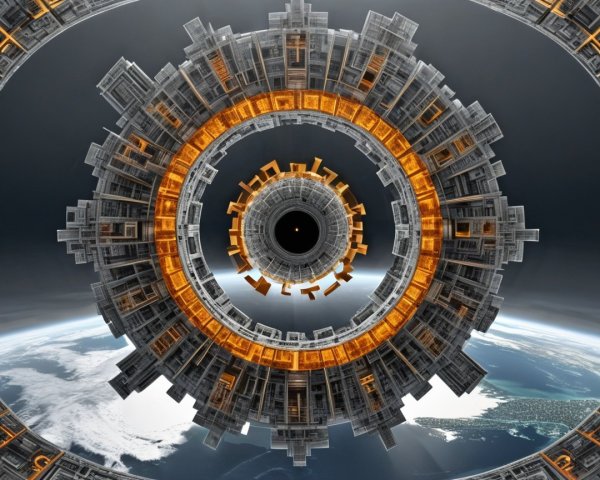 Futuristic Space Station Surrounding a Planet