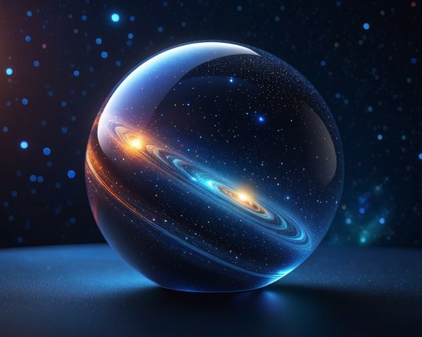 Cosmic Scene in a Glass Orb with Vibrant Galaxies