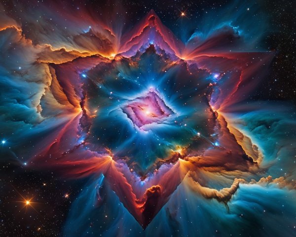 Vibrant Star-Shaped Nebula in Cosmic Landscape