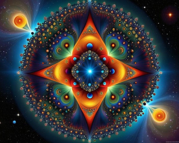 Vibrant Fractal Design with Cosmic Backdrop