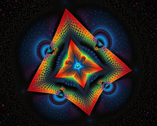 Fractal Geometric Shape with Colorful Layers and Starburst