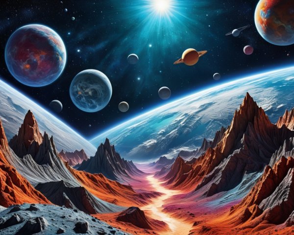 Alien Landscape with Mountains and Vibrant Colors