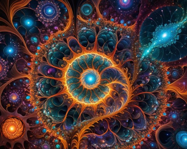 Intricate Cosmic Scene with Fractal Patterns and Colors