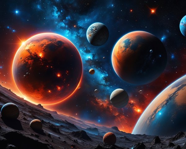 Vivid Cosmic Scene with Colorful Celestial Bodies