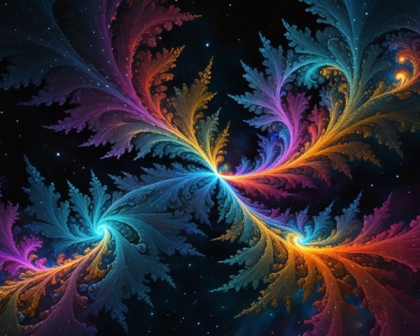 Vibrant Fractal Design with Swirling Patterns and Colors