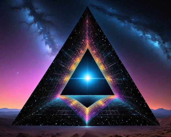 Mystical Pyramid Above Alien Desert Landscape Scene