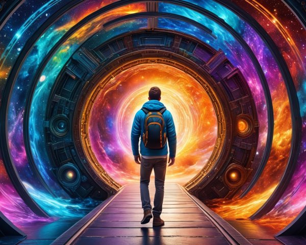 Futuristic Pathway and Colorful Cosmic Portal Scene