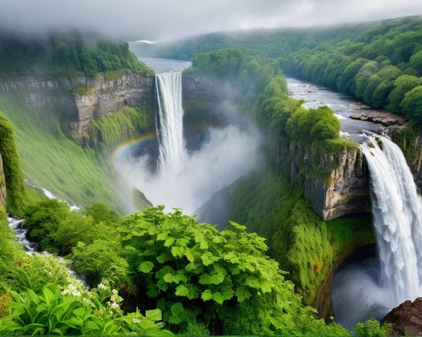 Majestic Waterfalls in Lush Green Landscape