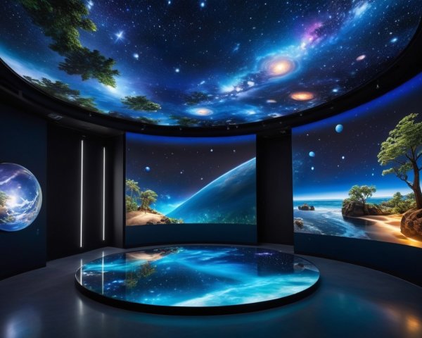 Futuristic Immersive Art Installation with Cosmic Visuals
