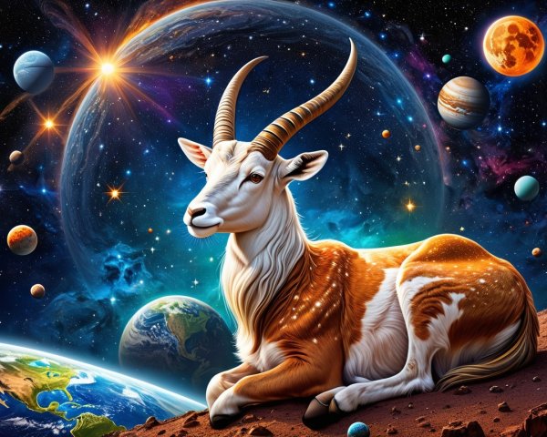 Gazelle on a Cosmic Landscape with Vibrant Colors