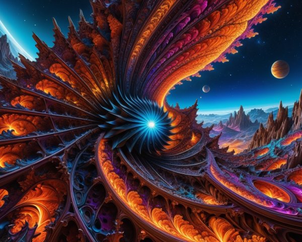 Vibrant Cosmic Landscape with Fractal Patterns