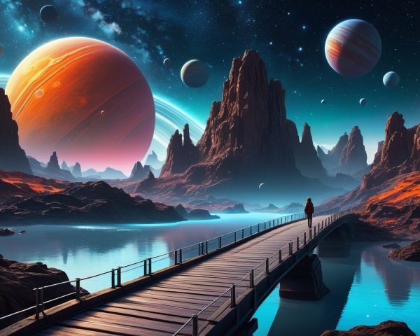 Surreal Alien Landscape with Mountains and Water