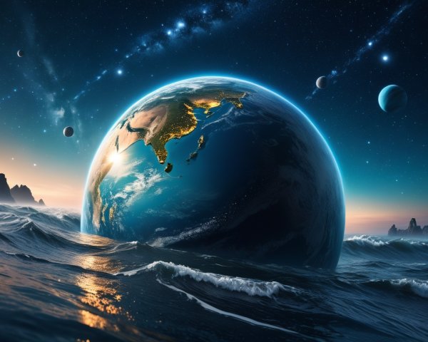Cosmic Scene with Earth and Starry Sky Elements