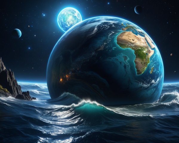 Surreal Cosmic Scene with Earth and Celestial Bodies