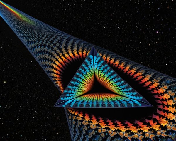 Triangular Prism with Rainbow Pattern in Starry Space
