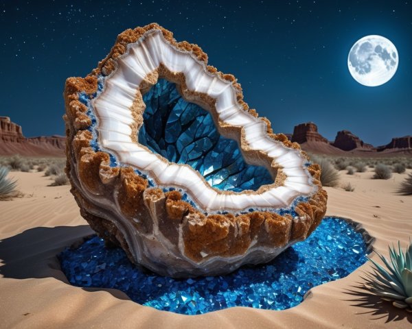 Geode in Desert Landscape Under Moonlight