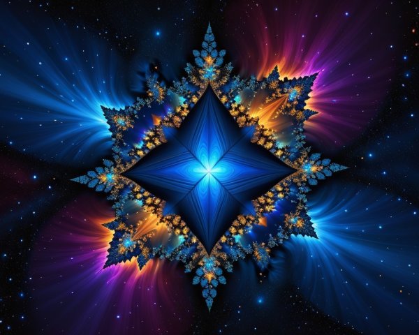 Fractal Design with Central Star and Cosmic Colors