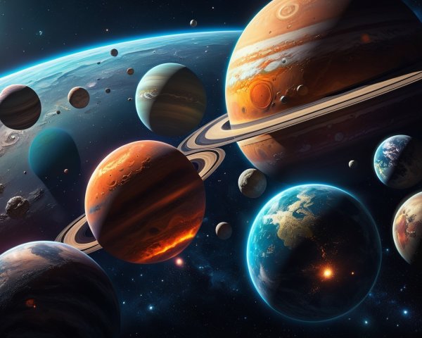 Vibrant Cosmic Scene with Gas Giants and Stars