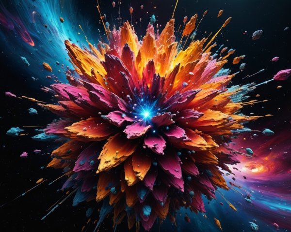 Vibrant multi-layered flower in cosmic colors