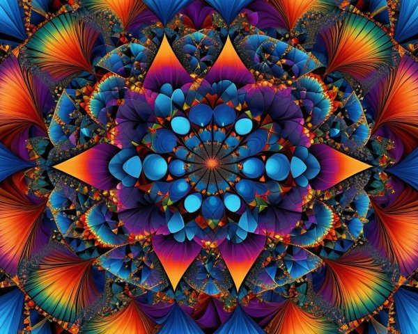 Vibrant Digital Artwork with Kaleidoscopic Patterns