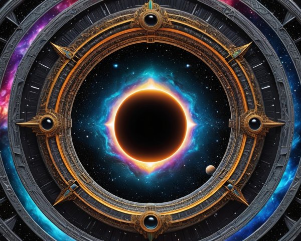 Celestial Scene with Black Hole and Ornate Frame