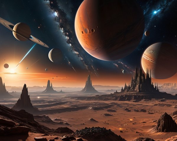 Otherworldly Landscape with Towering Rock Formations