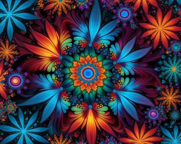 Vibrant Floral Patterns on Dark Background