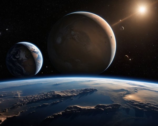 Vibrant Earth Beneath Two Majestic Planets in Space