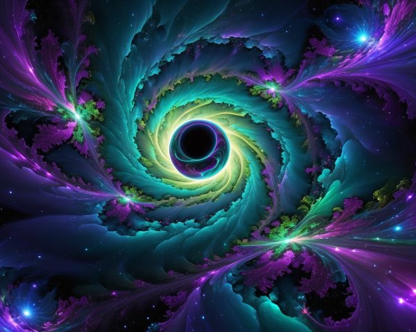 Vibrant Cosmic Swirl with Fractal Patterns and Stars