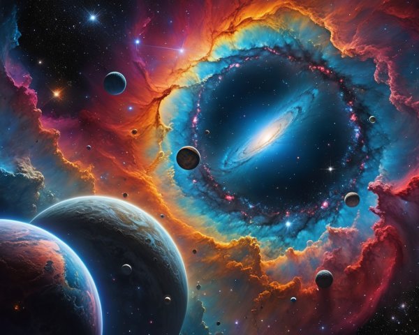 Vibrant Cosmic Scene with Nebula and Celestial Bodies