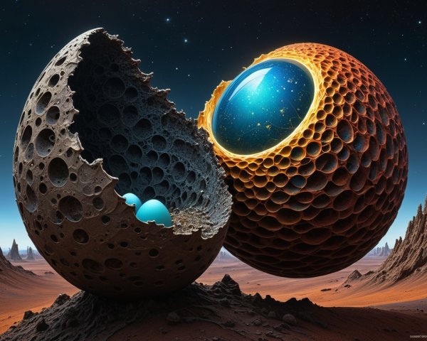 Contrasting Celestial Bodies in Alien Desert Landscape