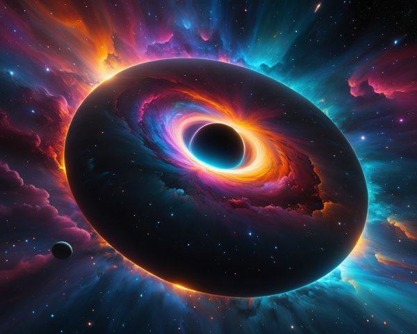 Vibrant Cosmic Scene with Black Hole and Gases