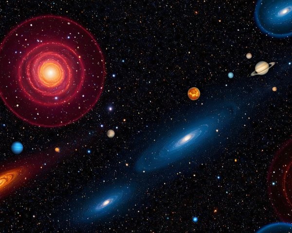 Vibrant Cosmic Scene with Celestial Bodies and Galaxies