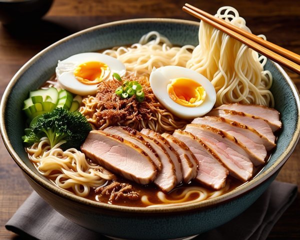 Bowl of Ramen with Rich Broth and Fresh Ingredients