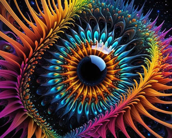 Psychedelic Fractal Eye with Rainbow Iris and Patterns