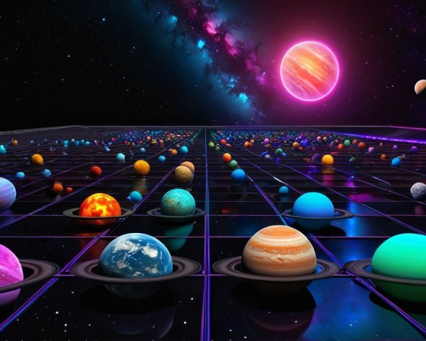 Colorful Digital Landscape with Unique Planets and Nebula