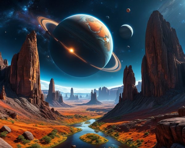 Extraterrestrial Landscape with Cosmic Elements