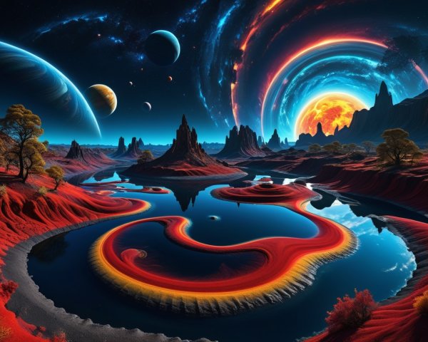 Surreal Landscape with Colorful Rock Formations