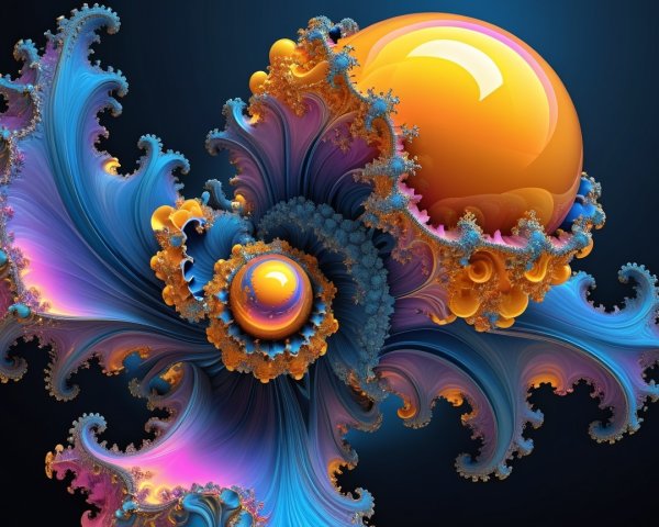 Vibrant Abstract Artwork with Fractal Patterns and Orbs