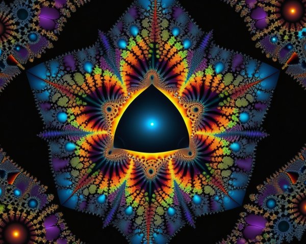 Brightly Colored Fractal Mandala on Black Background