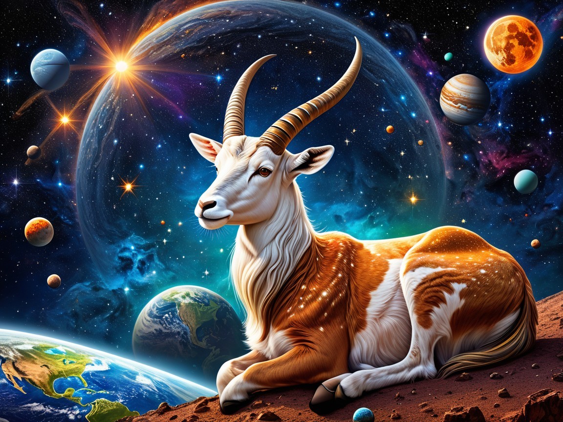 Gazelle on a Cosmic Landscape with Vibrant Colors