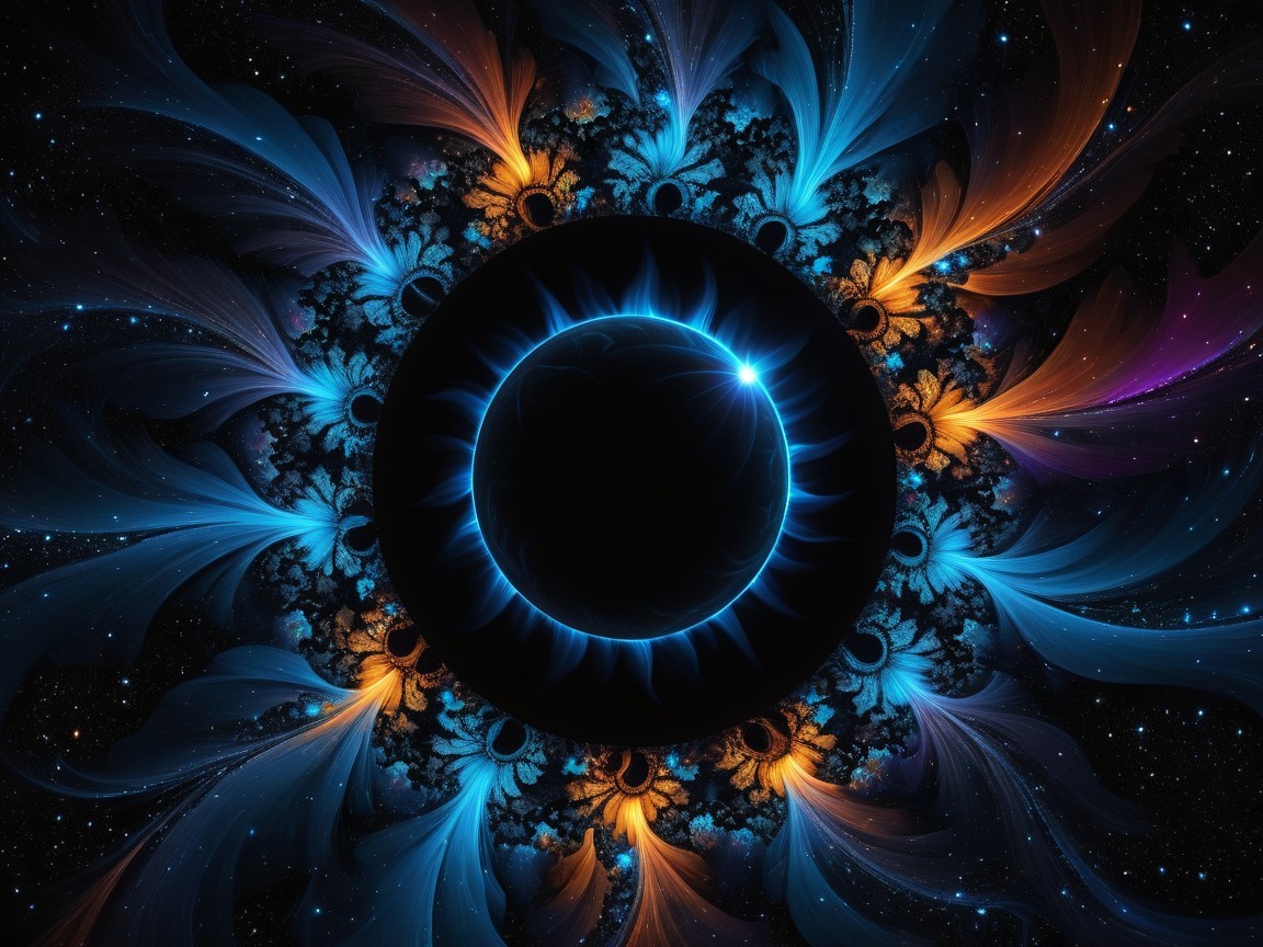 Cosmic Design with Black Sphere and Vibrant Patterns