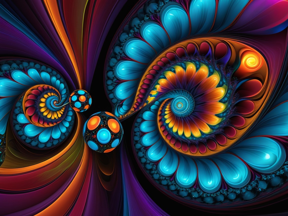 Vibrant Abstract Composition with Swirling Patterns