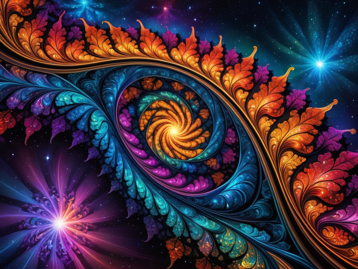 Cosmic Fractal Leaves in Vibrant Colors