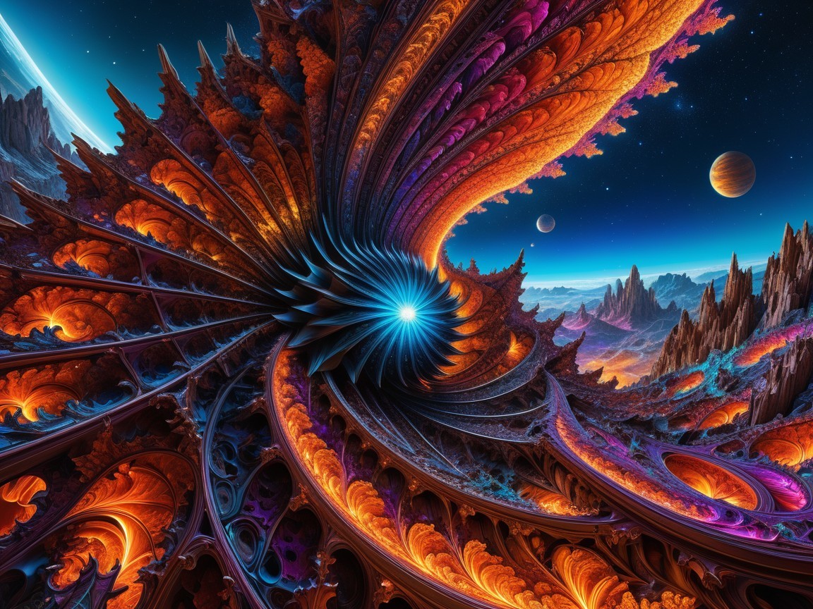 Vibrant Cosmic Landscape with Fractal Patterns