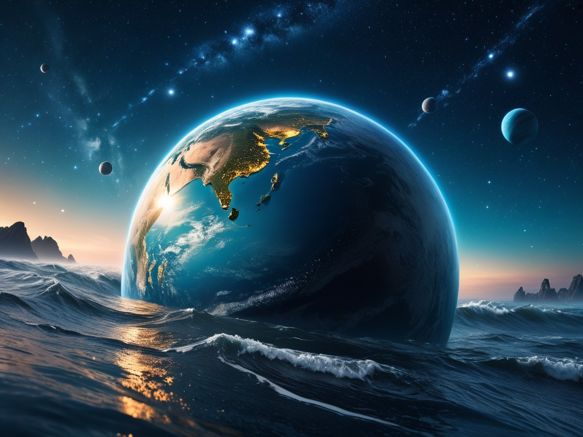 Cosmic Scene with Earth and Starry Sky Elements