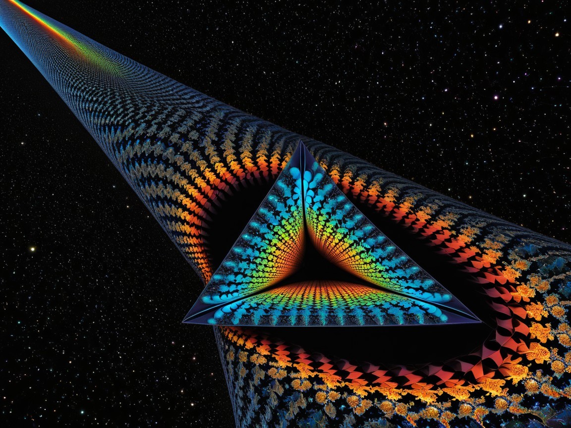 Triangular Prism with Rainbow Pattern in Starry Space